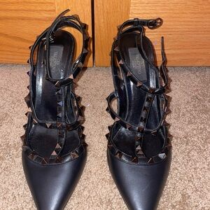 Valentino Black Strappy Heels with Lace-Up Design